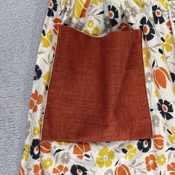 Full Apron Burnt Orange Burlap Pockets Floral Print Halter Smock Retro Inspired - Picture 11 of 15